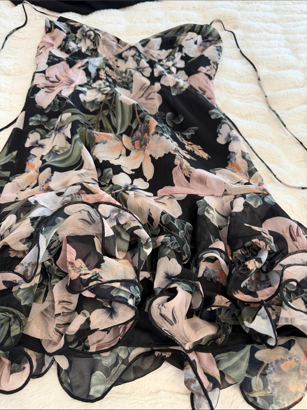 Floral Ruffle Hem Strapless Dress I will take offer